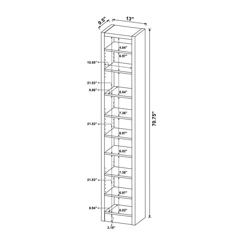 Simple Relax Rectangular Bookcase With 2 Fixed Shelves, Cappuccino image number 2