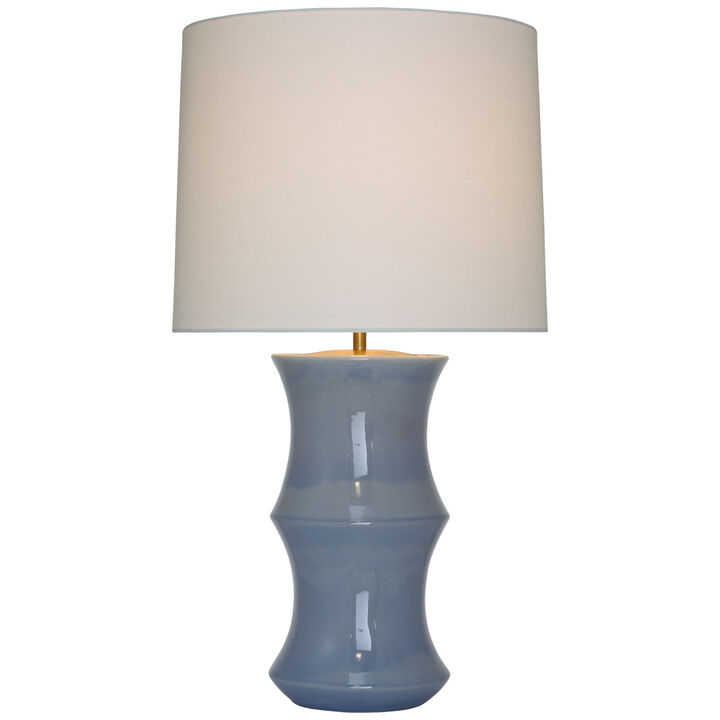 Marella Medium Table Lamp in Polar Blue Crackle with Linen Shade