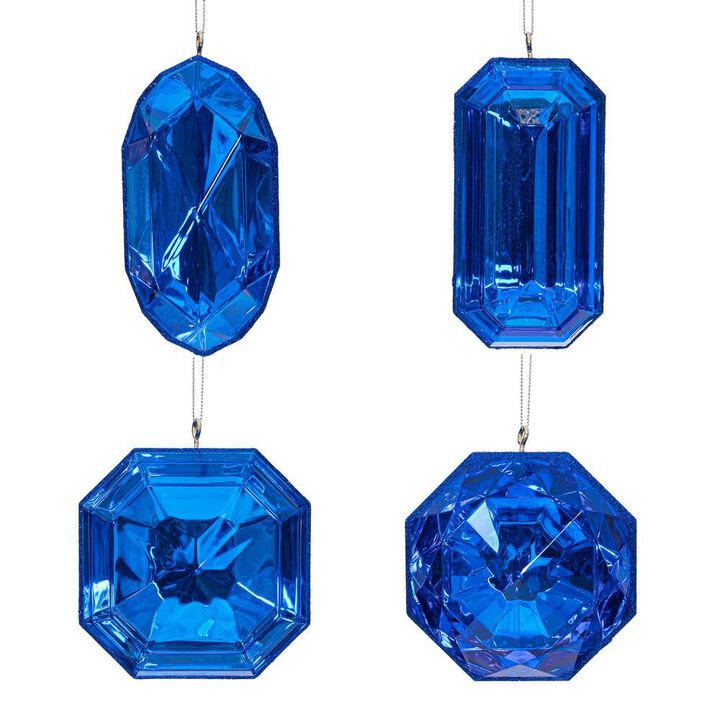 Vickerman 4-5" Blue Jewel Glitter Ornament Assorted, Includes 4 Pieces per Bag