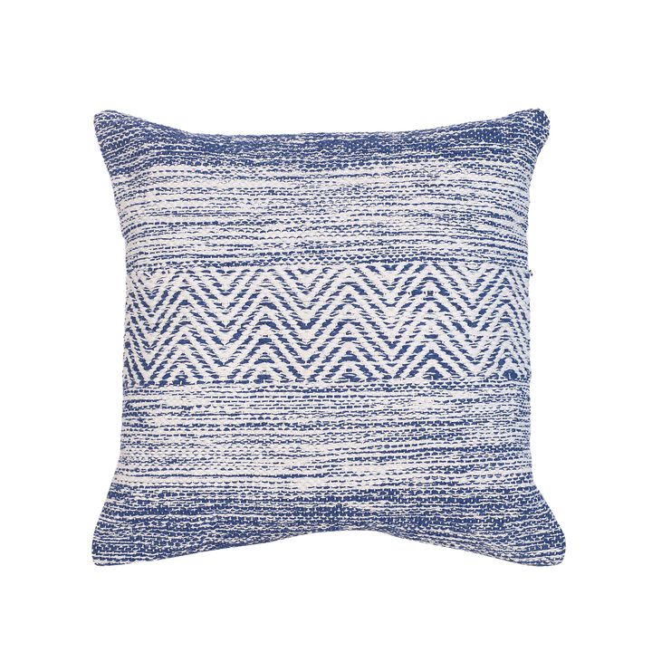 Cabe 18 X 18 Handcrafted Soft Cotton Accent Throw Pillow, Wavy Lined Pattern, Ink Blue, White- Benzara