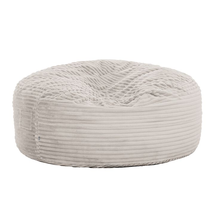 Sealy Bean Bag Chair, Soft Faux Fur Cover, Shredded Foam Fill, Beige - Benzara