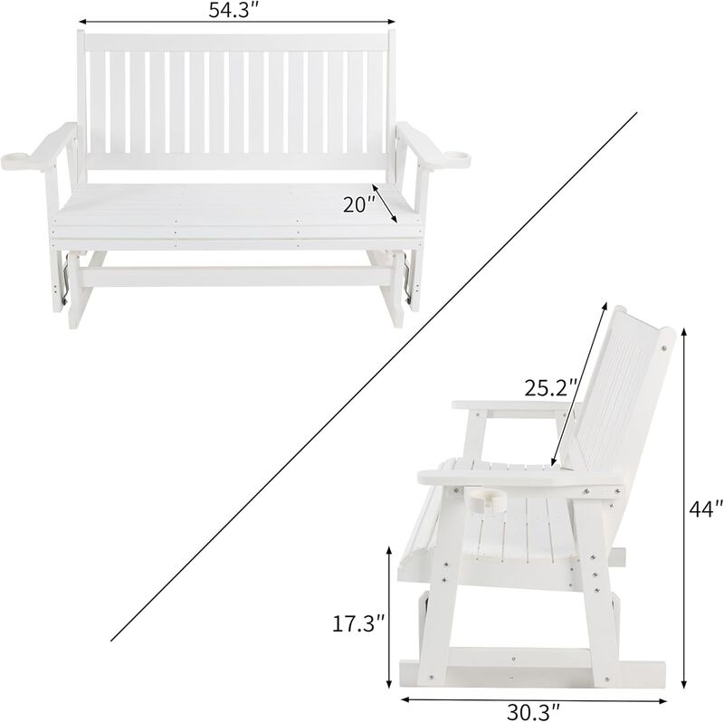 Outdoor HIPS Patio Glider Bench with Cup Holders, All-Weather Resistant, High Backrest and Deep Contoured Seat, Heavy Duty 900 LB for Porch, Garden (3-Seat) image number 2