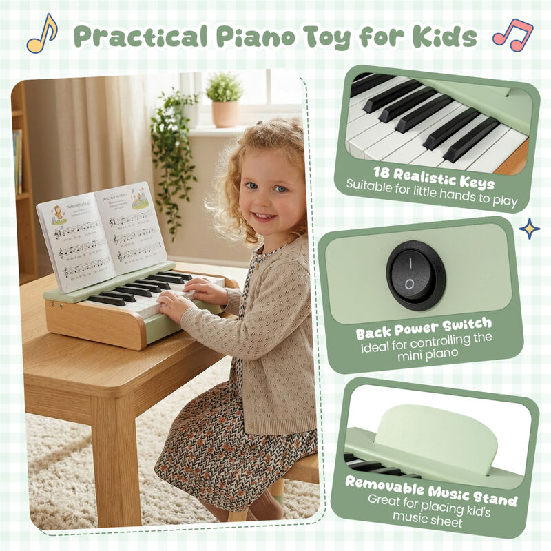 Wooden 18 Keys Piano for Children with Music Stand Removable image number 5