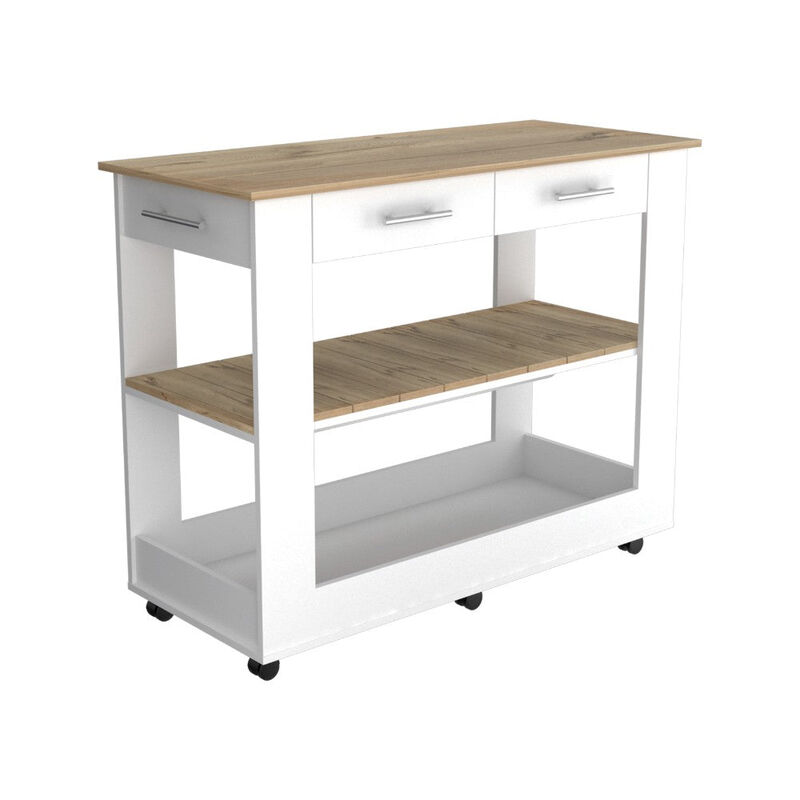 Kitchen Island 46 Inches Dozza, Kitchen, White / Light Oak