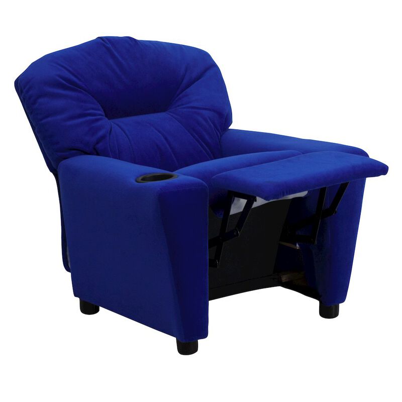 Flash Furniture Contemporary Blue Microfiber Kids Recliner with Cup Holder