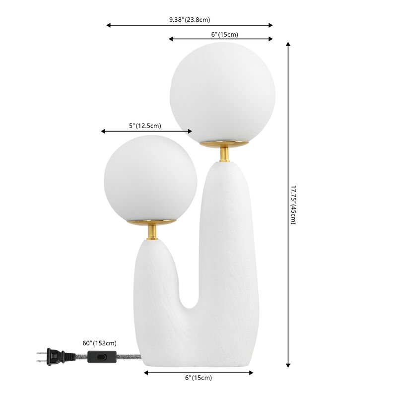 Oda 17.75" 2-Light Modern Bohemian Resin/Iron/Frosted Glass Danish Cactus LED Table Lamp