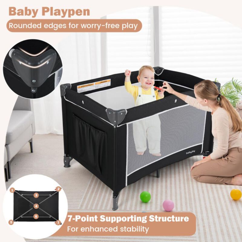Hivvago 3-in-1 Portable Baby Crib and Playpen with Changing Table