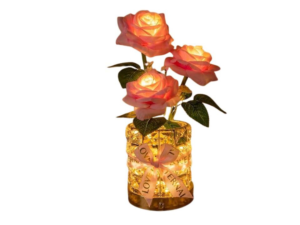 Rose LED Lamp &ndash; Pink Touch Rechargeable Night Light, 3‑Color Dimmable Gift D&eacute;cor