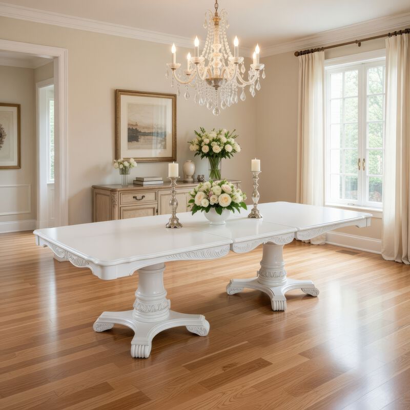 Zenie Dining Table, Extension Leaf, 77-95 Inch, Classic White Solid Wood image number 7