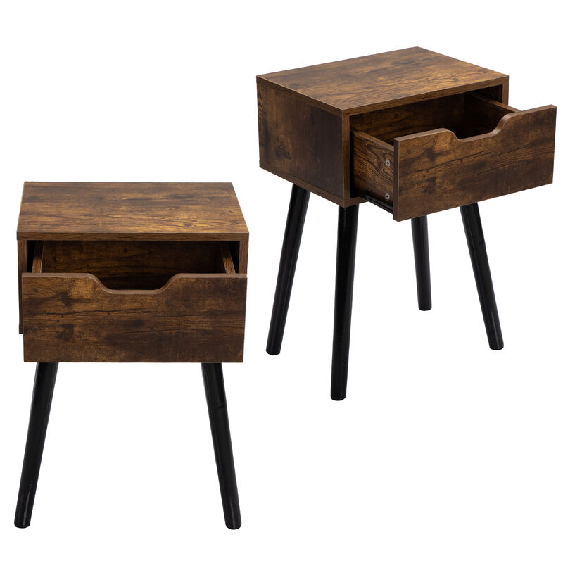 Streamdale Mid Century Wood Side Table with Storage, Rustic Brown & Black