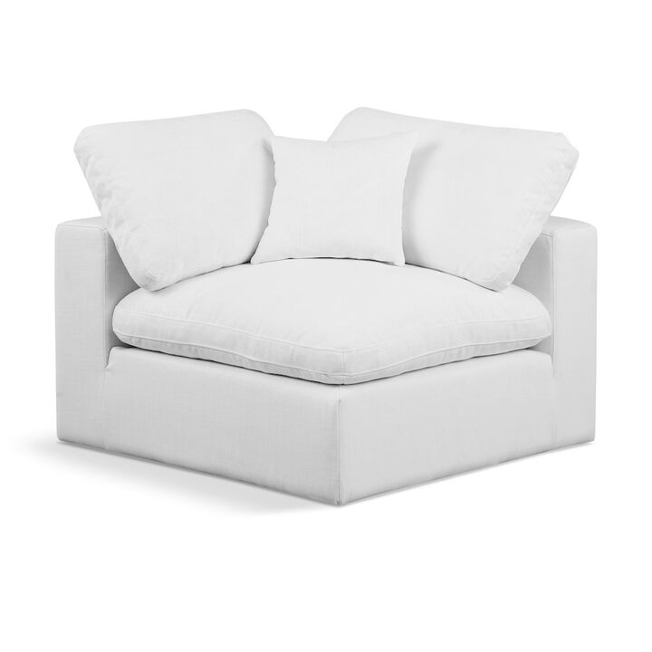 Meridian Furniture Comfy White Linen Textured Fabric Modular Corner Chair