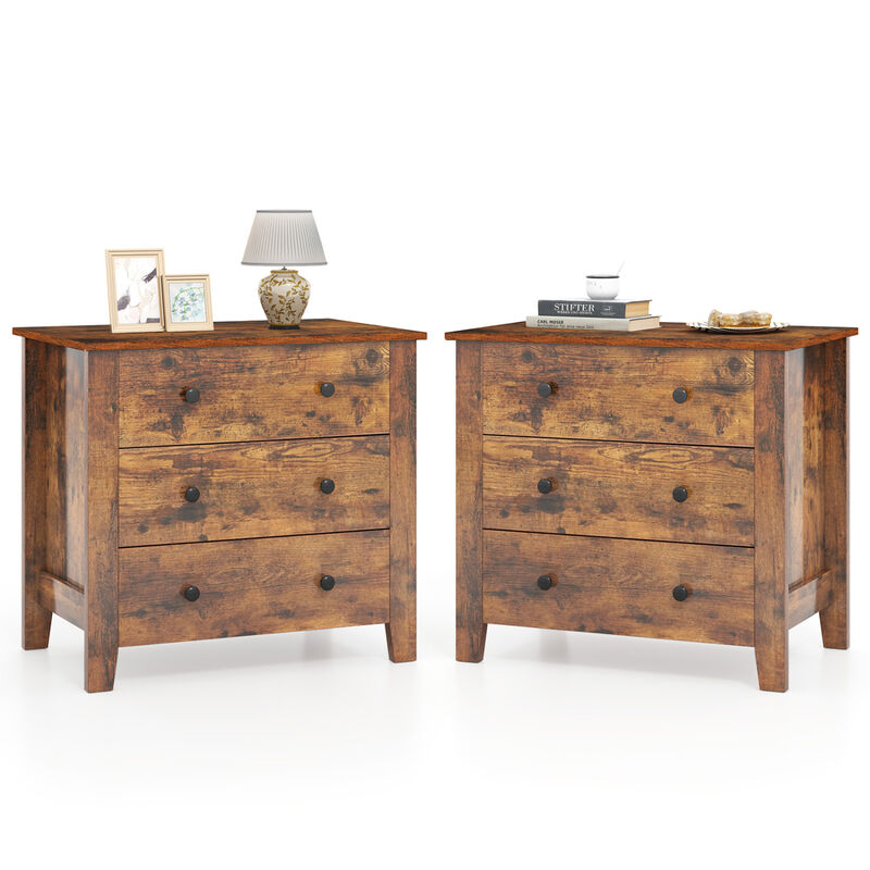 Set of 2 Bedroom Chest of 3-Drawers for Bedroom Storage-Brown image number 6