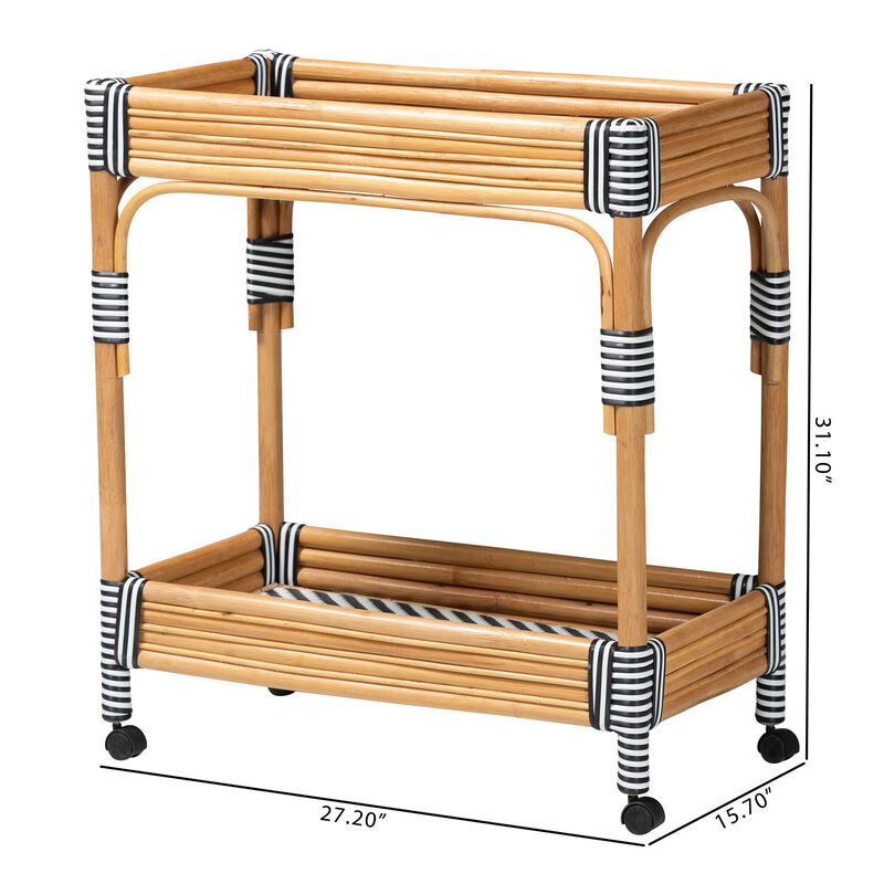 bali & pari Carmine Natural Rattan Kitchen Cart - 2-Tier Handwoven Wicker Storage Trolley with Raised Borders for Kitchen or Lounge image number 7