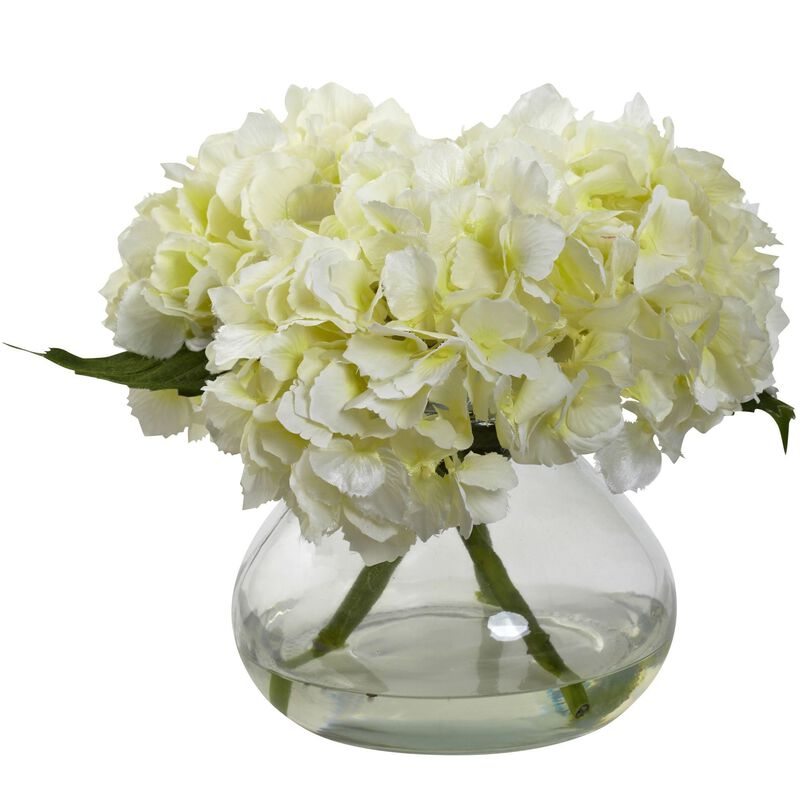 Nearly Natural Blooming Hydrangea w/Vase Cream image number 1
