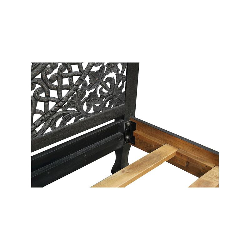 Taran Designs Auden Floral Carved Solid Wood Queen Panel Bed