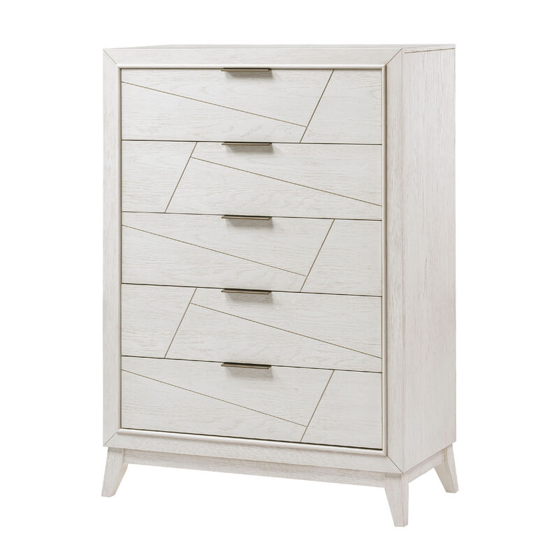 Zine Tall Dresser Chest, 5 Drawers, Antique White, Flat Black Handles - Benzara