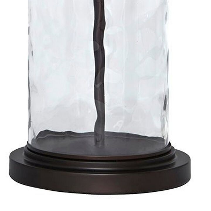Drum Shade Table Lamp with Glass Insert Base, Bronze - Benzara