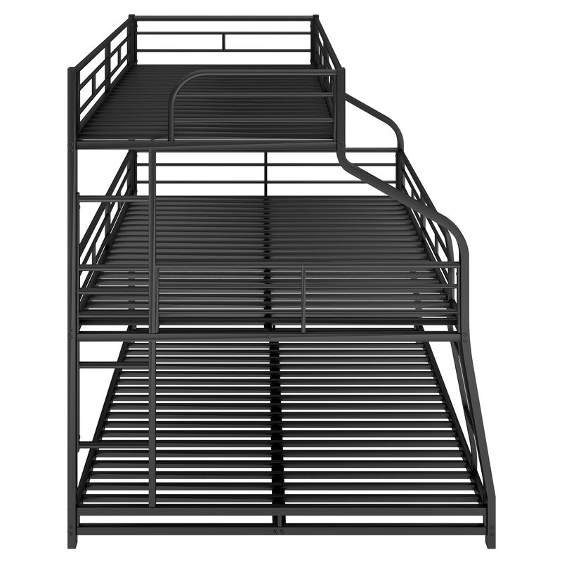 Whisen Twin XL/Full XL/Queen Triple Bunk Bed with Long and Short Ladder and Full-Length Guardrails- Black