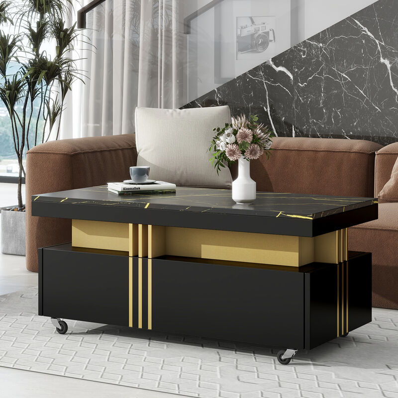 Merax Contemporary Coffee Table with Faux Marble Top
