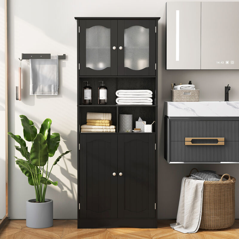 Freestanding Linen Bathroom Storage Cabinet with Frost Glass Doors