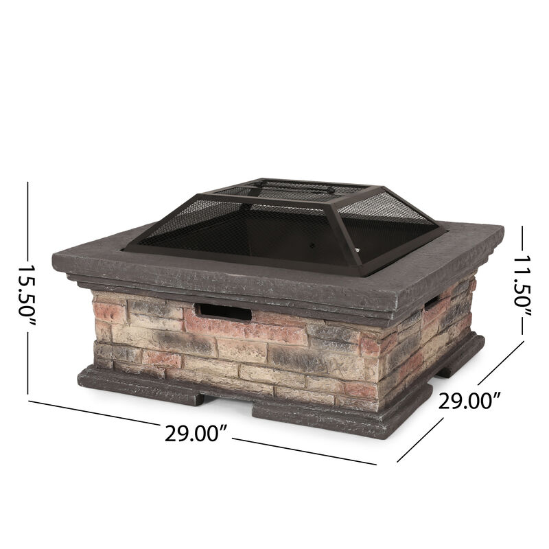 Christopher Knight Home Neosho Outdoor Lightweight Concrete Wood Burning Square Fire Pit image number 2