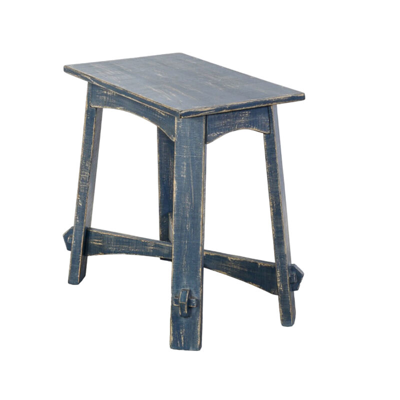 Rena Rustic Side Table, 24 Inch Rectangular Distressed Ocean Blue Wood