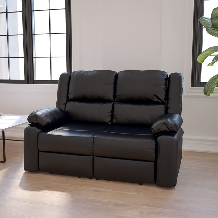 Flash Furniture Harmony Series Black LeatherSoft Loveseat with Two Built-In Recliners