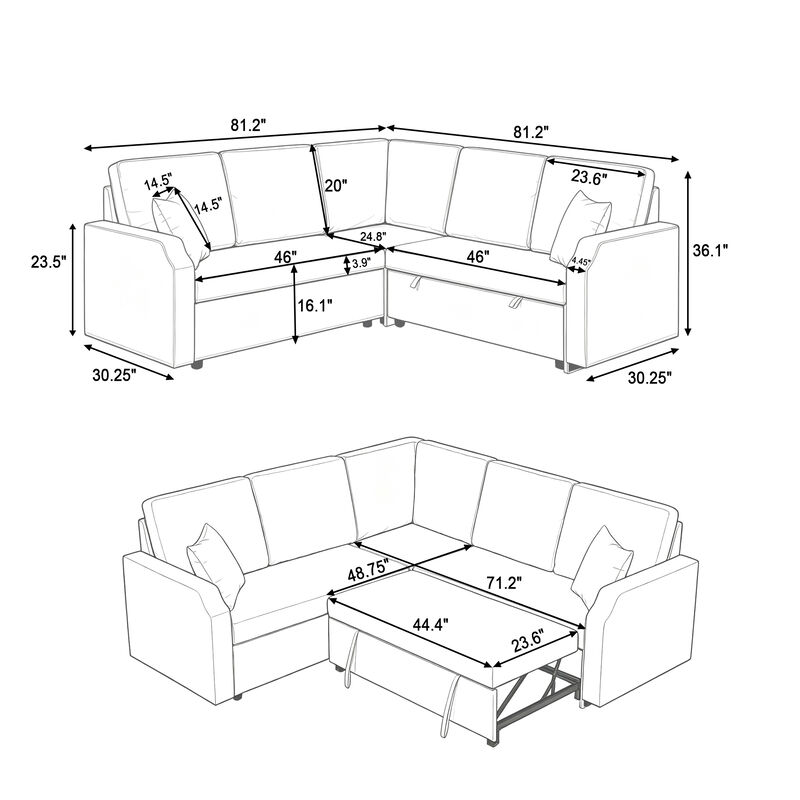 Sefco 81.2'' Modular Sectional Sleeper sofa Hidden Storage image number 5
