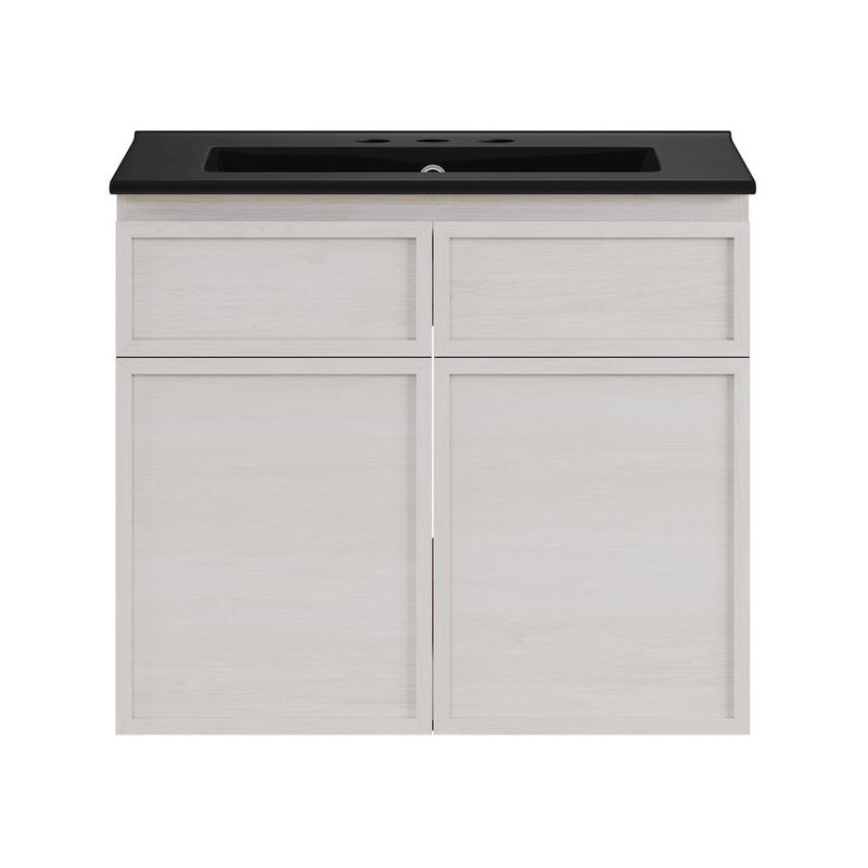 24" Wall-Mounted Bathroom Vanity in White Oak, Black 3-Hole Centerset Sink Top image number 0