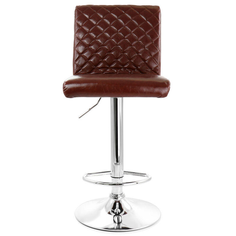 Elama 2 Piece Adjustable Tufted Faux Leather Bar Stool in Glossy Cherry with Chrome Base