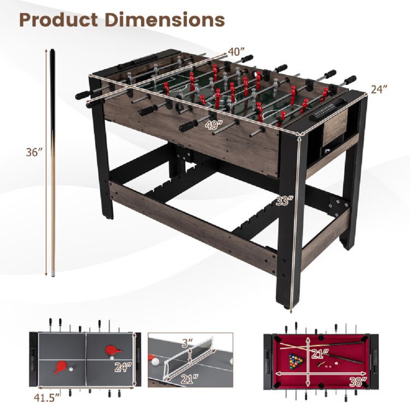 49 Inch Pool Billiards Combo Game Table for Family and Home Entertainment-Brown image number 2