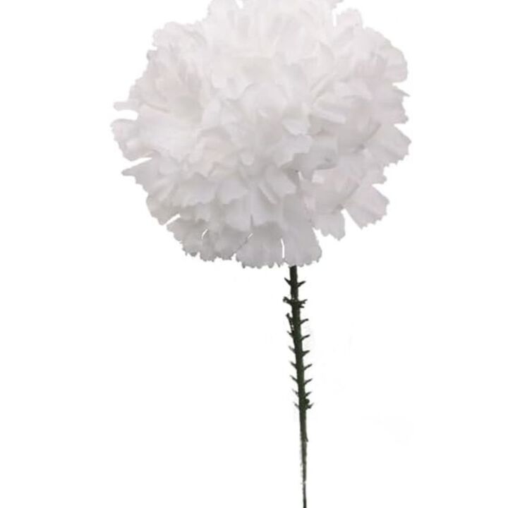 White Silk Carnation Picks, Artificial Flower Heads for Weddings, Decorations, DIY Decor, 100 Count Bulk Carnations, 3.5" Carnation Heads wit