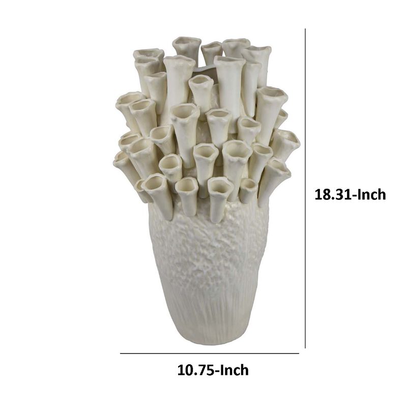 Cior Decorative Vase, Coral Shape Design, 18 Inch White Ceramic Body
