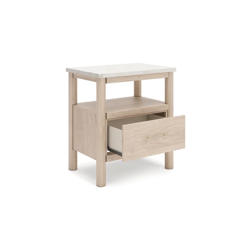Mooran Nightstand, 1 Drawer w USB-C, Marble Finish Top, Brown Beige