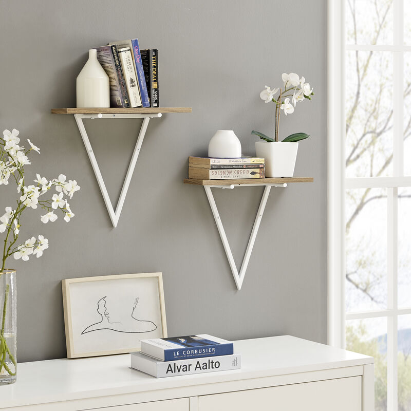 Contemporary Decorative Triangle Accent Metal Frame Wall Shelf - Reversible Configuration