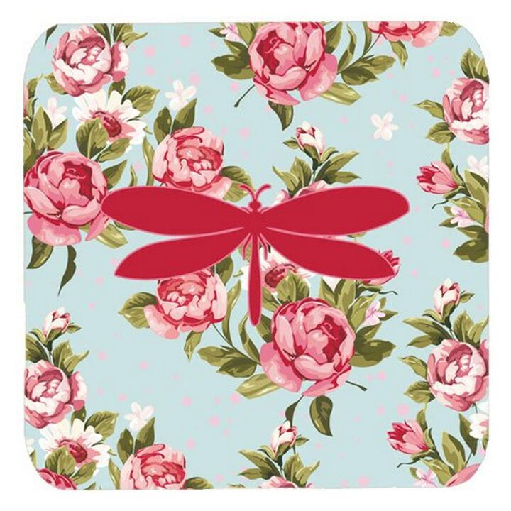 Caroline's Treasures BB1061-RS-BU-FC Moth Shabby Chic Blue Roses Foam Coasters (Set of 4), 3.5 H x 3.5 W, Multicolor