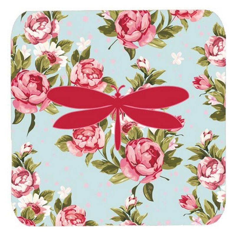 Caroline's Treasures BB1061-RS-BU-FC Moth Shabby Chic Blue Roses Foam Coasters (Set of 4), 3.5 H x 3.5 W, Multicolor