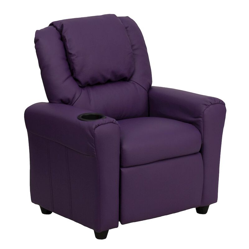 Flash Furniture Contemporary Purple Vinyl Kids Recliner with Cup Holder and Headrest
