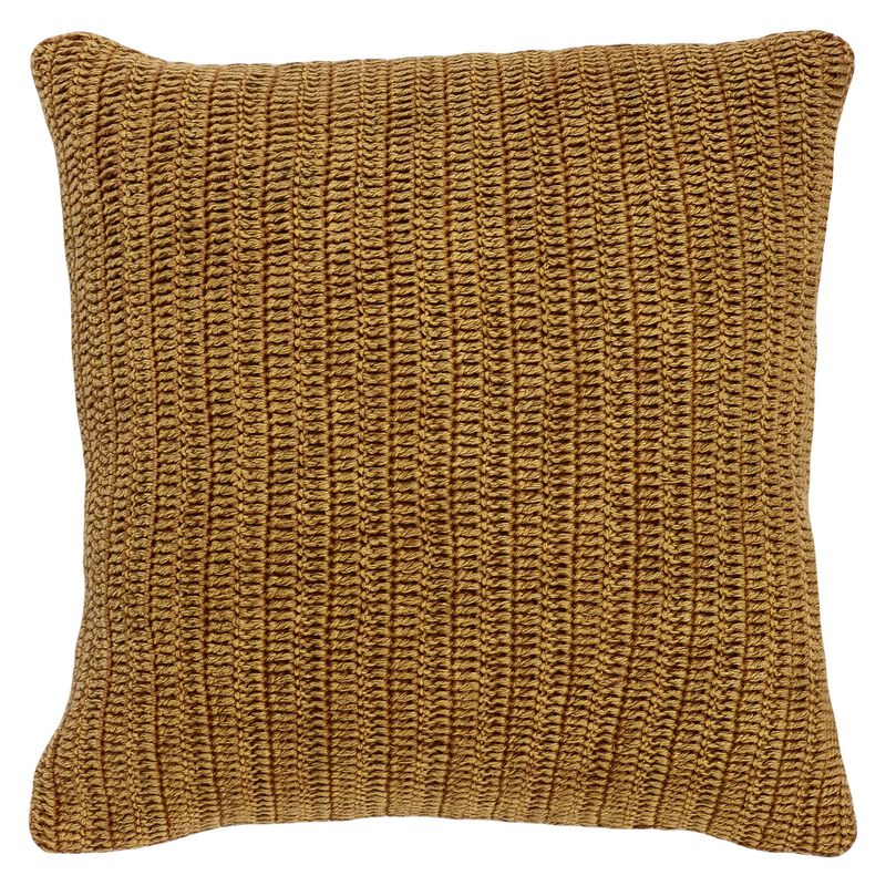 Rosie 22 Inch Square Accent Throw Pillow, Hand Knitted Designs, Brown Linen - Benzara image number 0