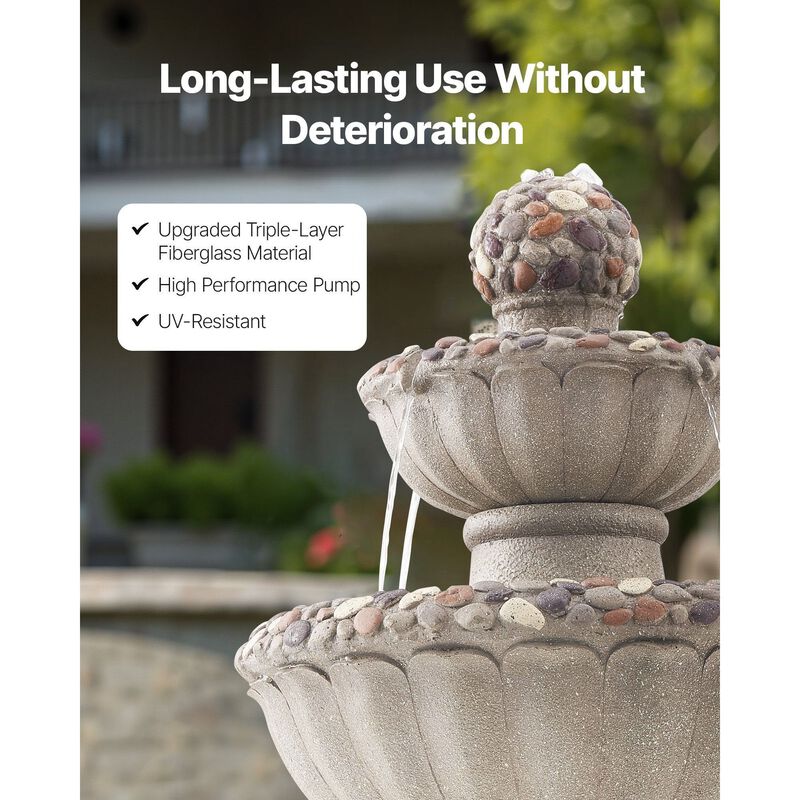 2-Tier Outdoor Water Fountain with Pump, Rock Style Garden Waterfall Fountain image number 4