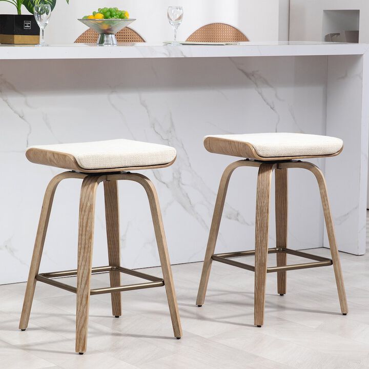 Glamour Home Set of 2 Beatrix Beige Woven Fabric Counter Stool with Natural Wood Legs
