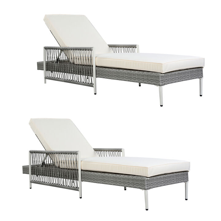 Merax Outdoor Wicker Chaise Lounge Set with 6 Recline Positions, Thick Cushions