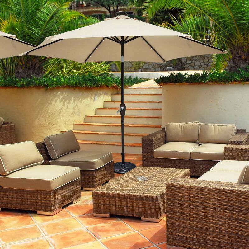 Mondawe 9 Feet Solar LED Lighted Patio Market Umbrella with Tilt Adjustment without Base