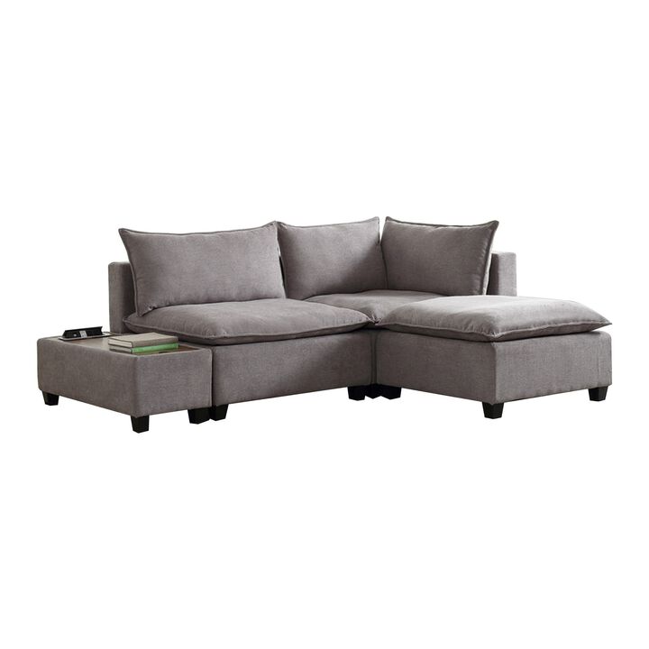 Amato 95 Inch Loveseat, Ottoman, and Console Table Set, Charging Port, Gray-Benzara