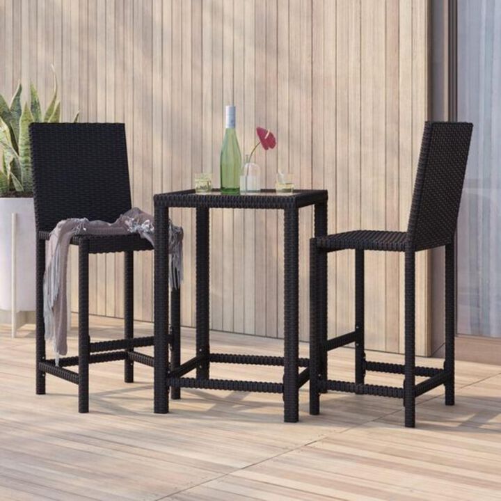 Hivvago 3 Pieces Rattan Outdoor Dining Table and Barstools Set