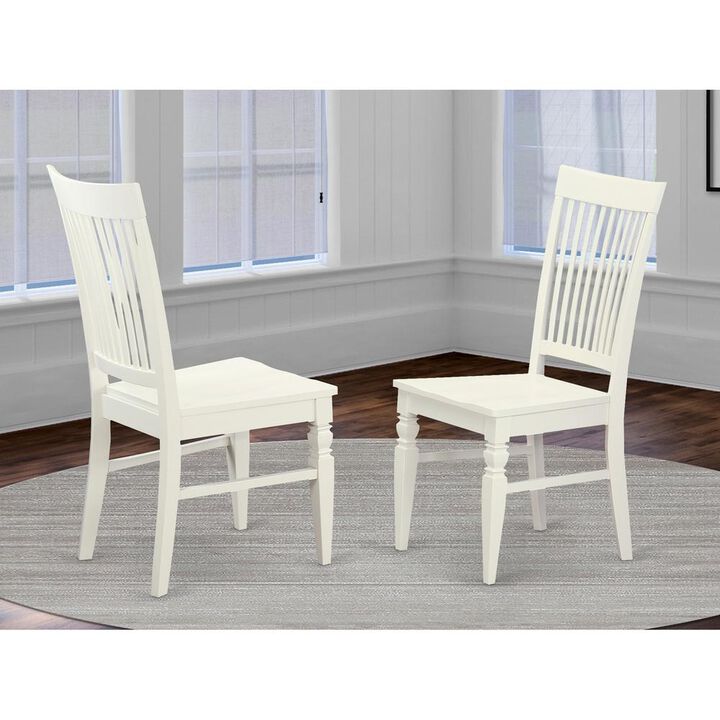 East West Furniture Weston  Dining  Wood  Seat  Dining  Chair  with  Slatted  Back  in    in  Linen  White  Finish,  Set  of  2