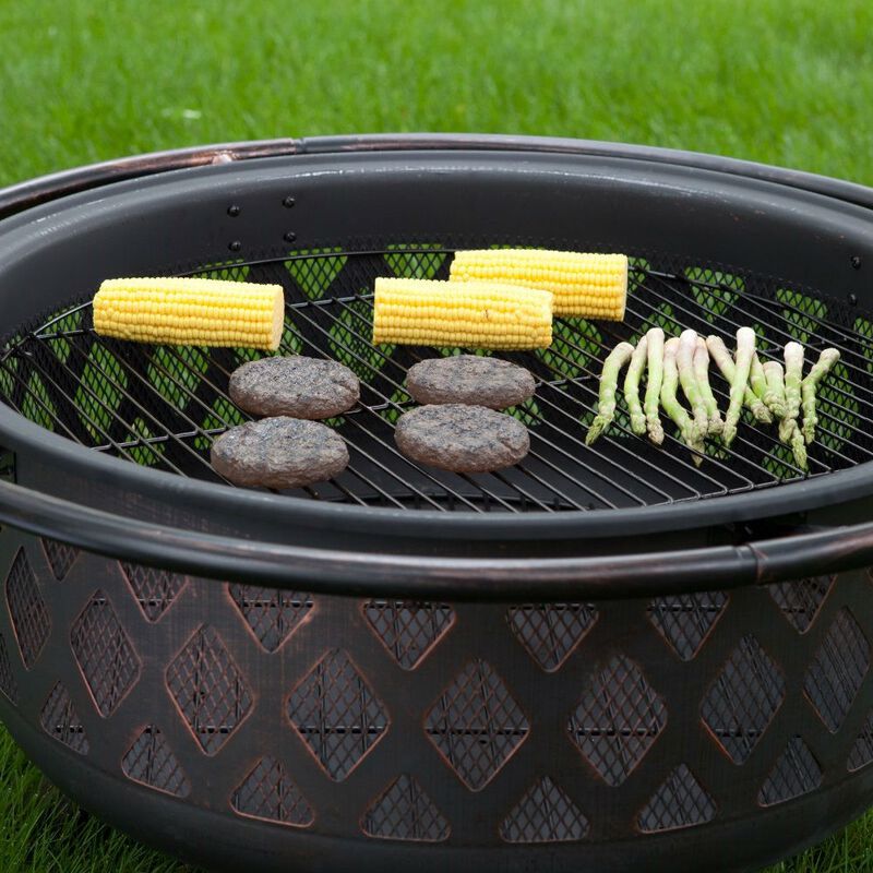 Hivvago 36-inch Bronze Fire Pit with Grill Grate Spark Screen Cover
