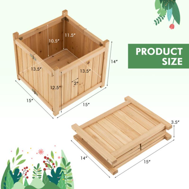 Hivvago Folding Square Fir Wood Raised Garden Bed with Removable Bottom