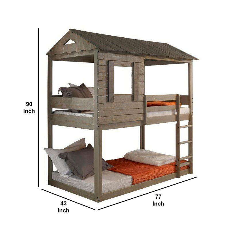 Twin Size Wooden Bunk Bed with House Design, Brown