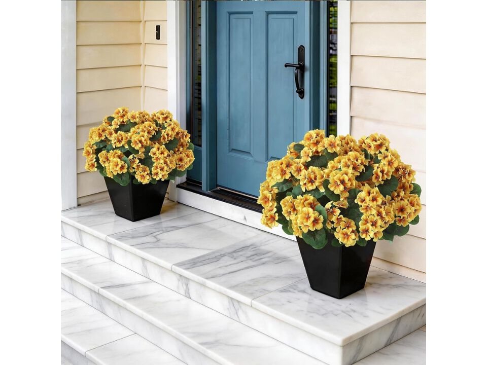 2 Pack Yellow Artificial Geranium Flowers UV Resistant Outdoor Garden Porch